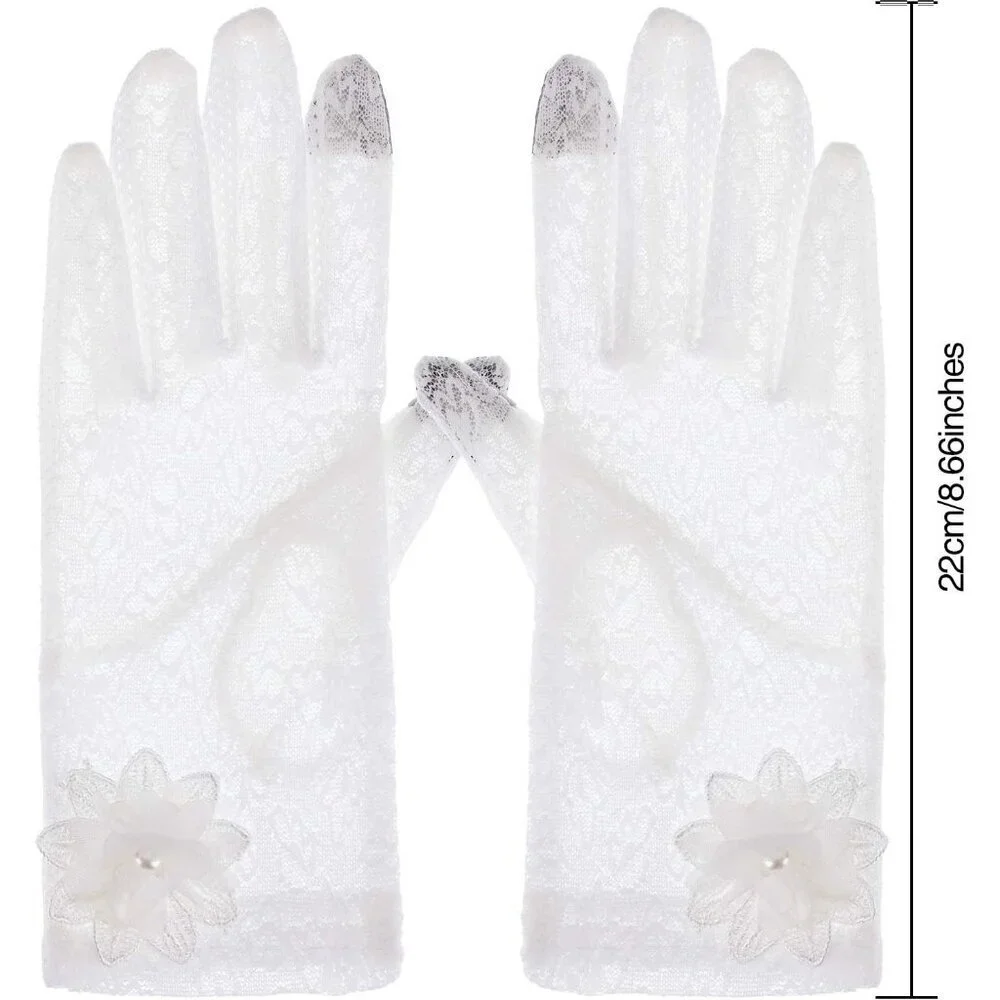Women's White Fingerless Floral Short Lace Gloves Party Tea Halloween Wedding